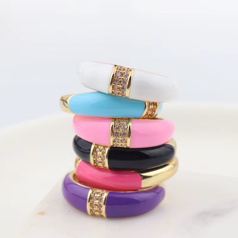 Bague de fiançailles en émail coloré pour femmes