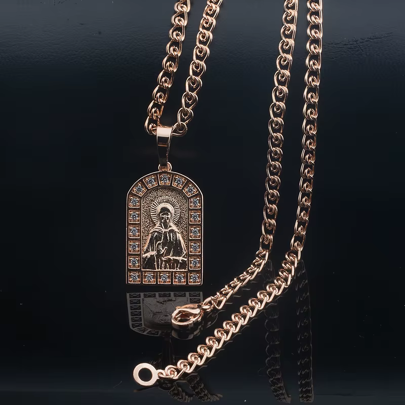 FJ vente femmes pendentif hommes 585 couleur or Rose moscou Matron mère fils collier bijoux