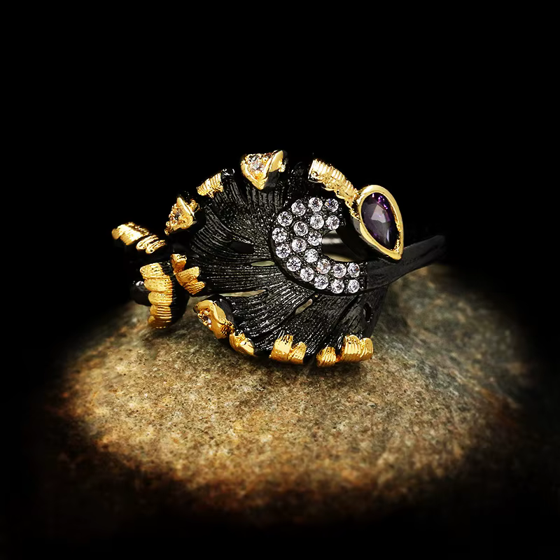 Bague de mariage en cristal noir translucide