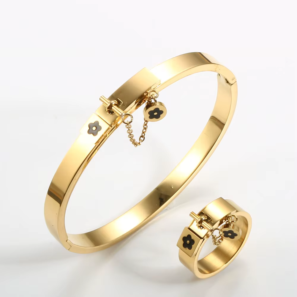 Bracelets de manchette de fleurs porte-bonheur en acier inoxydable pour femmes et filles