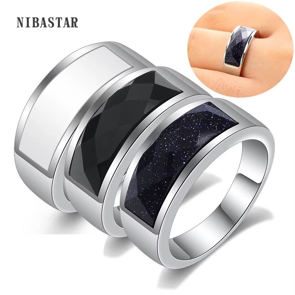 Bague en pierre Semi-précieuse blanche/bleue/noire de haute qualité pour hommes et femmes