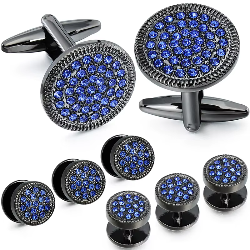 HAWSON Ensemble de boutons de manchette et de clous de chemise en cristal noir et bronze pour homme, accessoires de chemise de smoking pour affaires, mariage, bijoux de chemise pour homme