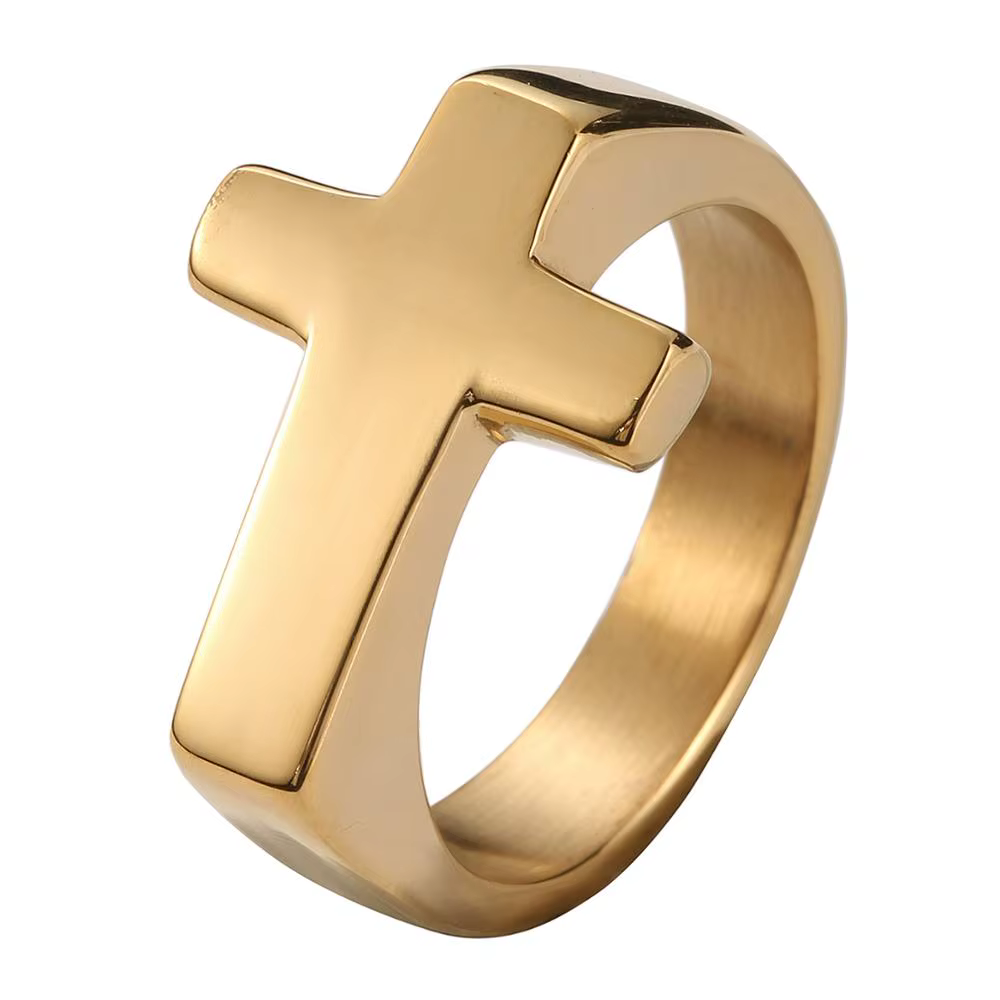 Bague en acier inoxydable avec croix SION L