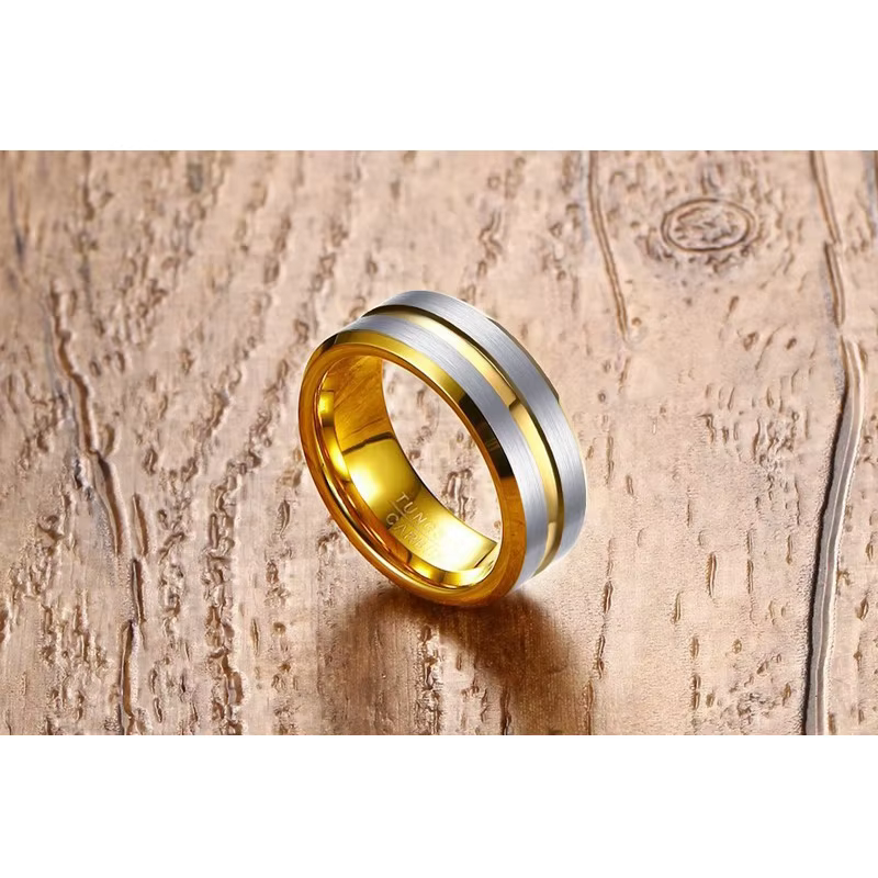 Tigrade-Bague de Luxe en Carbure de Tungstène pour Homme, Alliance de Fiançailles Brossée, Or avec Document Argenté
