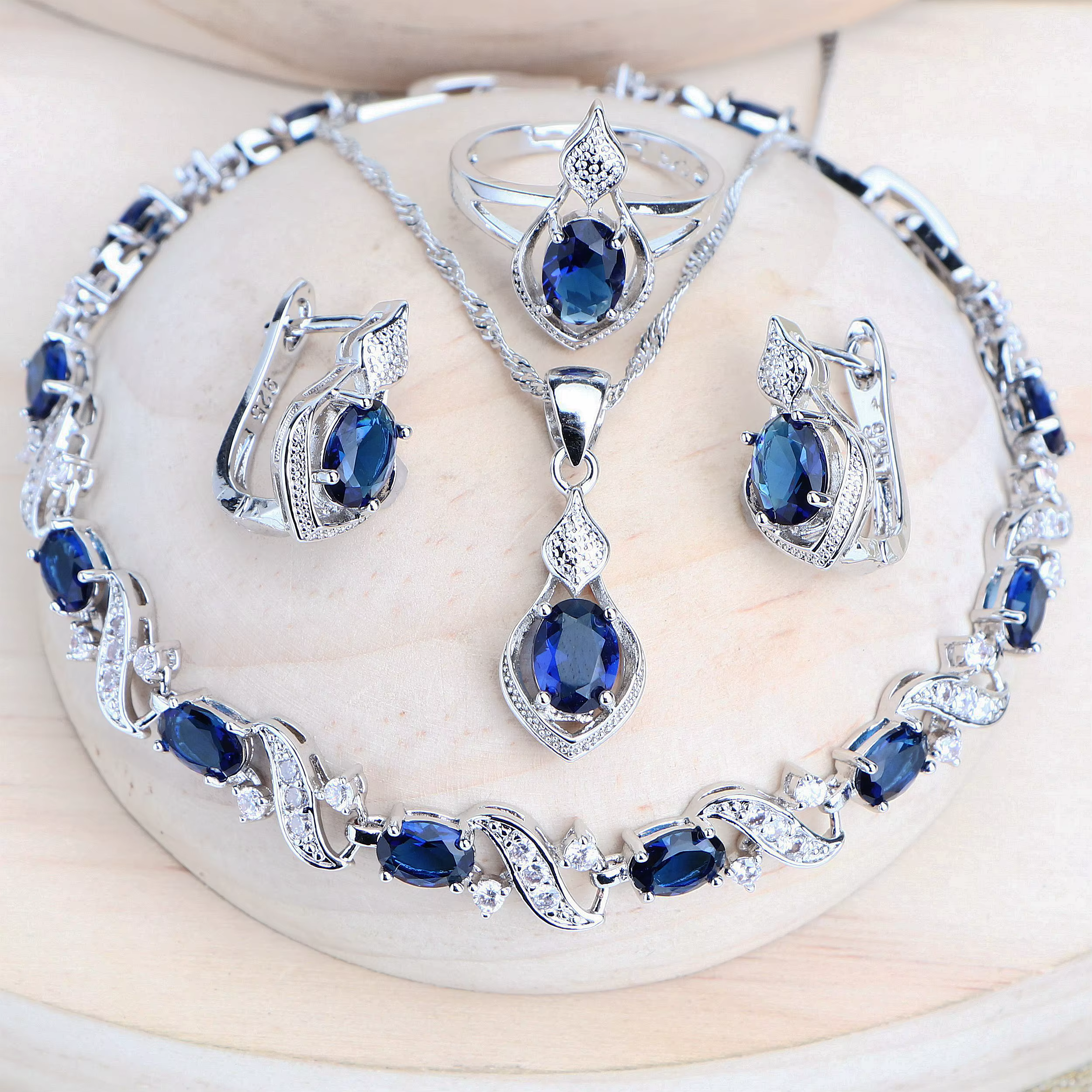 Ensemble de bijoux de mariée en argent 925 pour femmes