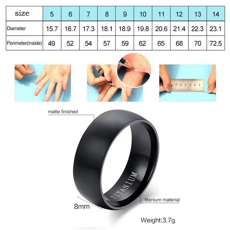 Bagues en titane pour hommes 8mm