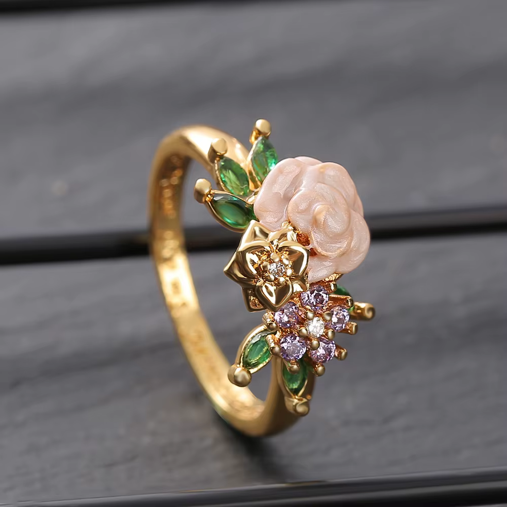 Foydjew – bague de fiançailles en Zircon Rose pour femme