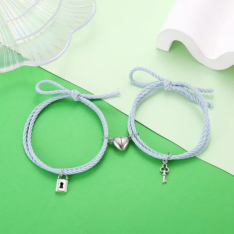Aimant Couple Bracelets pour amoureux serrure coeur Bracelet magnétique pour femmes hommes tressé corde poignet chaîne minimaliste bijoux cadeau