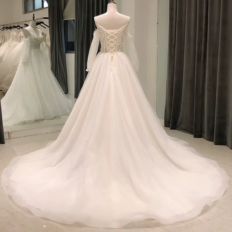 8084 Personnalisé robe de mariée 2020 boho manches longues sexy perlé vestiEducatif de cóctel Rhrobe de plage Bélada