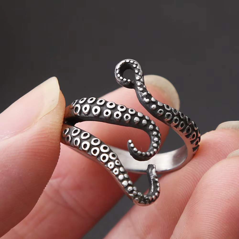 Bague rétro Pirate poulpe pour hommes et femmes