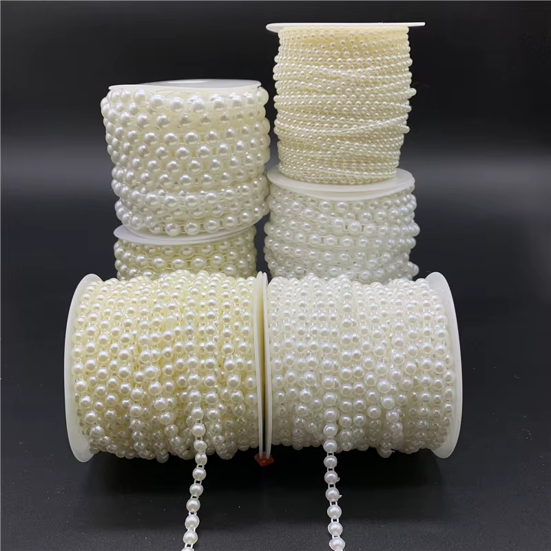 2yards 4mm 6mm 8mm 10mm blanc ivoire demi-rond perles d'imitation chaîne guirlande fleurs