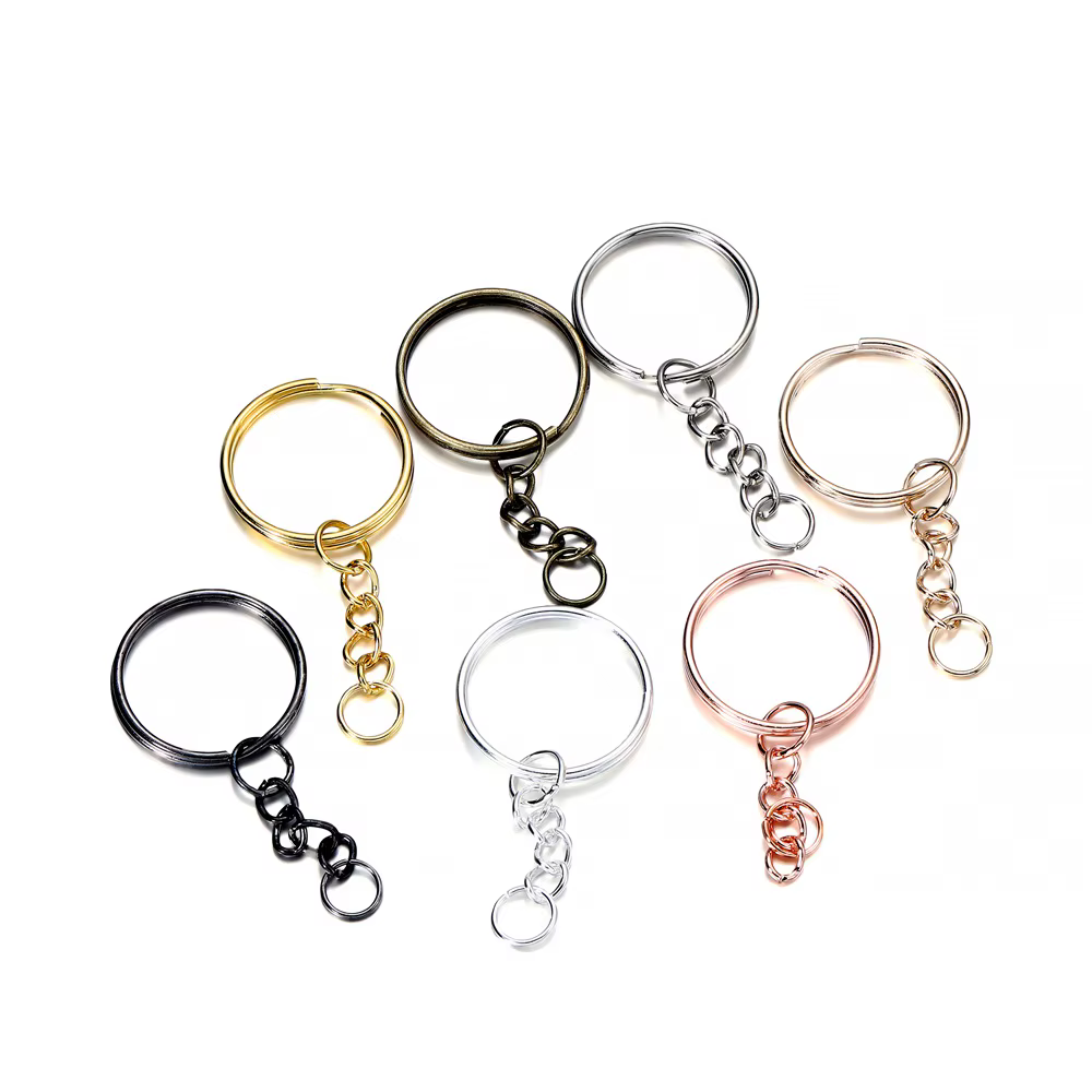 Porte-clés rond fendu en rhodium