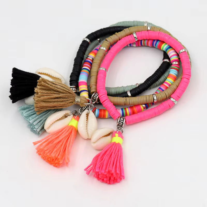 VONNOR bijoux faits à la main femme Bracelet Boho multicolore polymère argile perlée coquille gland poignet accessoire cadeaux pour femmes filles
