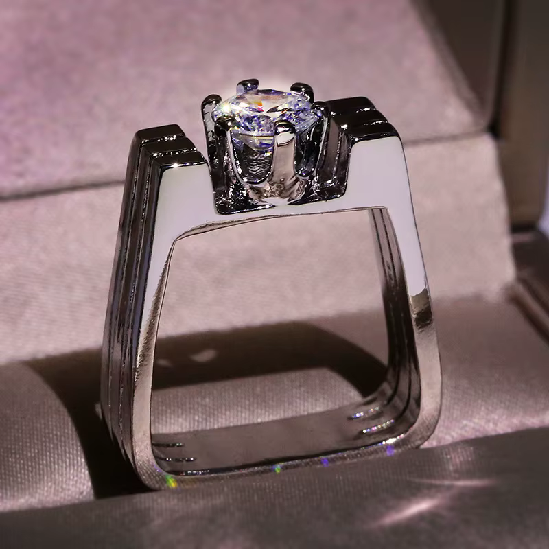 Bague en or blanc véritable 14 carats avec timbre pour femmes et hommes