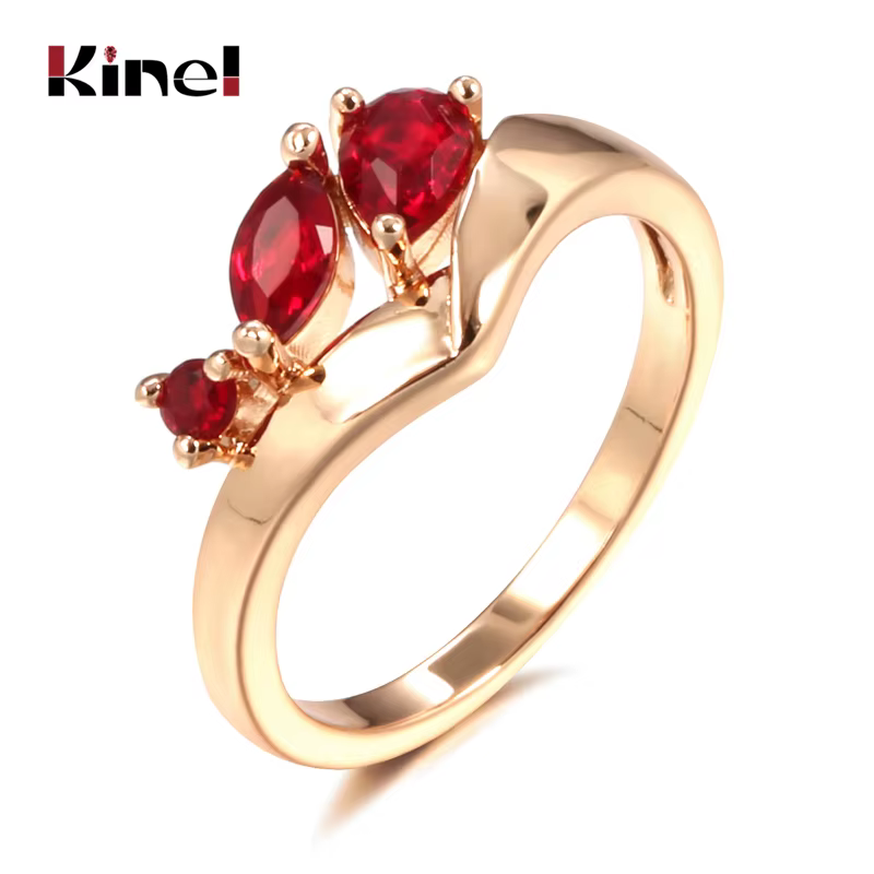 Kinel – bague de luxe en Zircon naturel rouge pour femmes