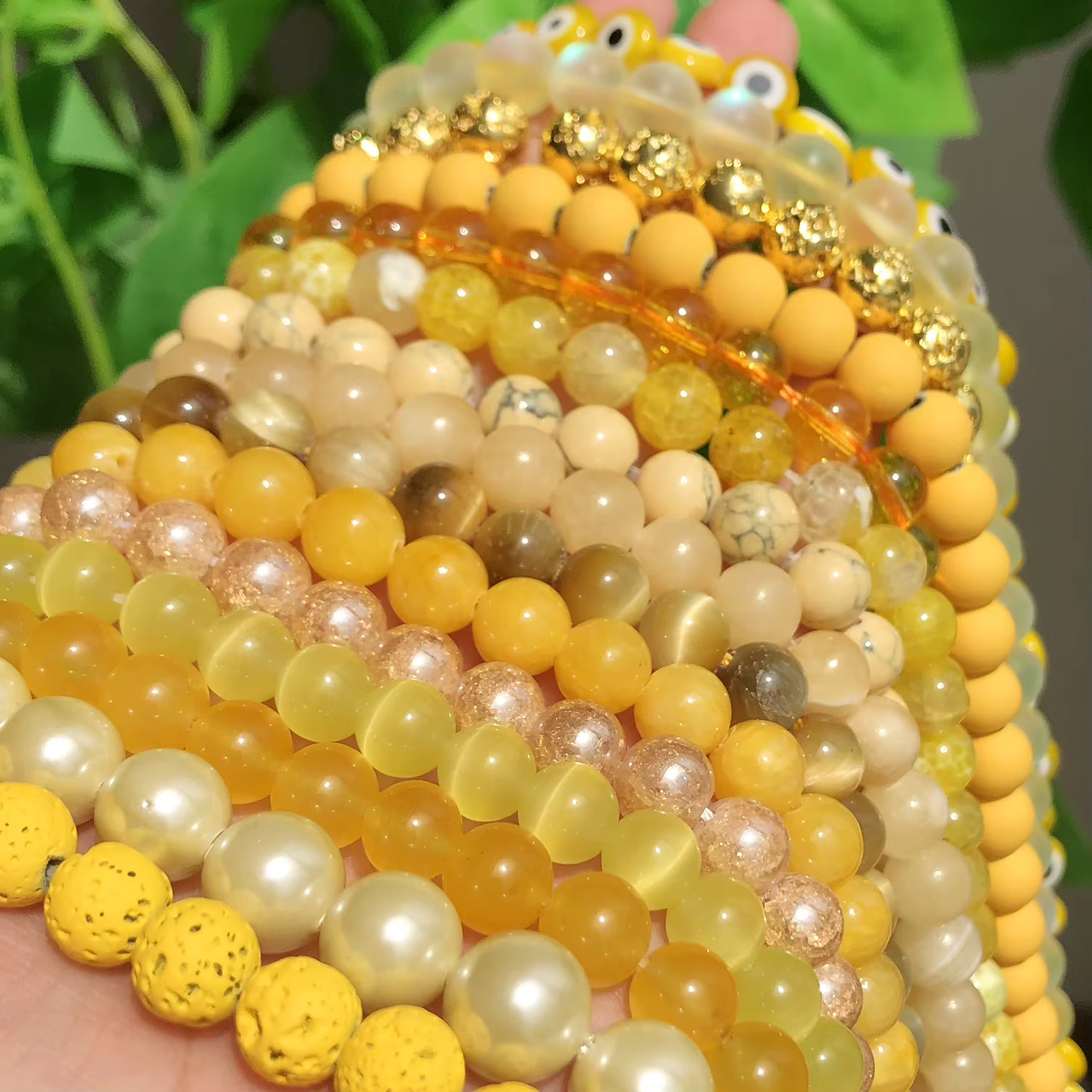 Perles en pierre naturelle Jades jaunes Agates hématite plaquée or