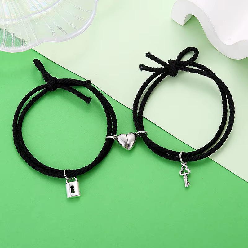 Aimant Couple Bracelets pour amoureux serrure coeur Bracelet magnétique pour femmes hommes tressé corde poignet chaîne minimaliste bijoux cadeau