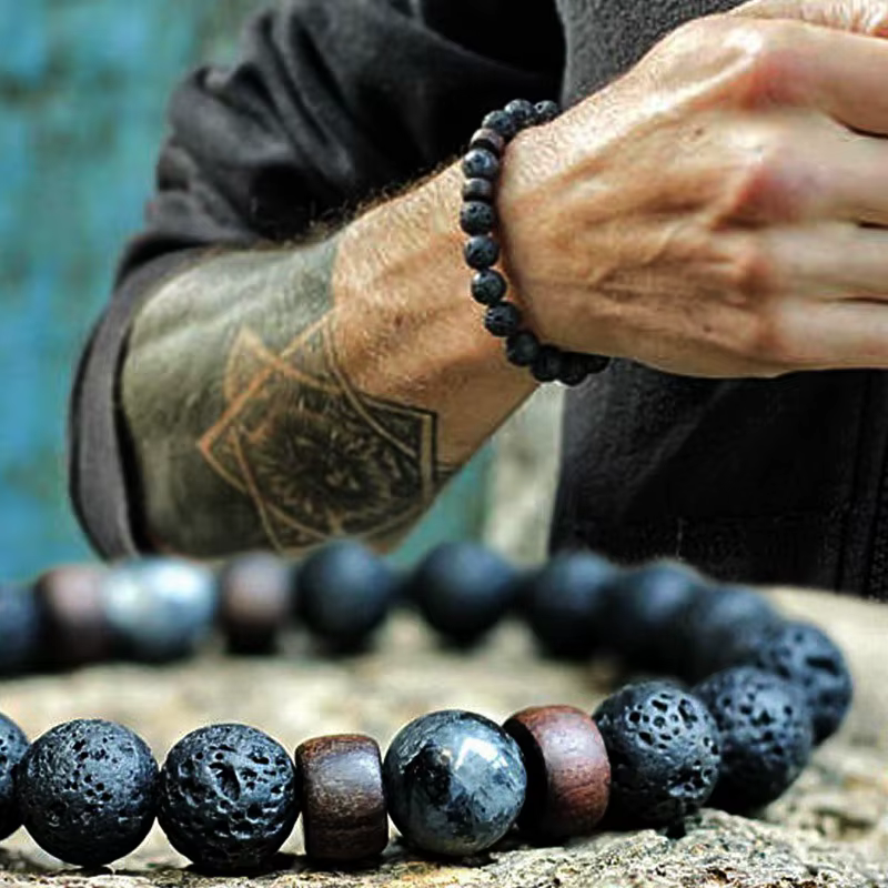 Bracelet en pierre de lave pour hommes, perle de pierre de lune naturelle, Bracelet de bouddha tibétain, diffuseur de Chakra, Bracelets pour hommes, bijoux, cadeaux, livraison directe