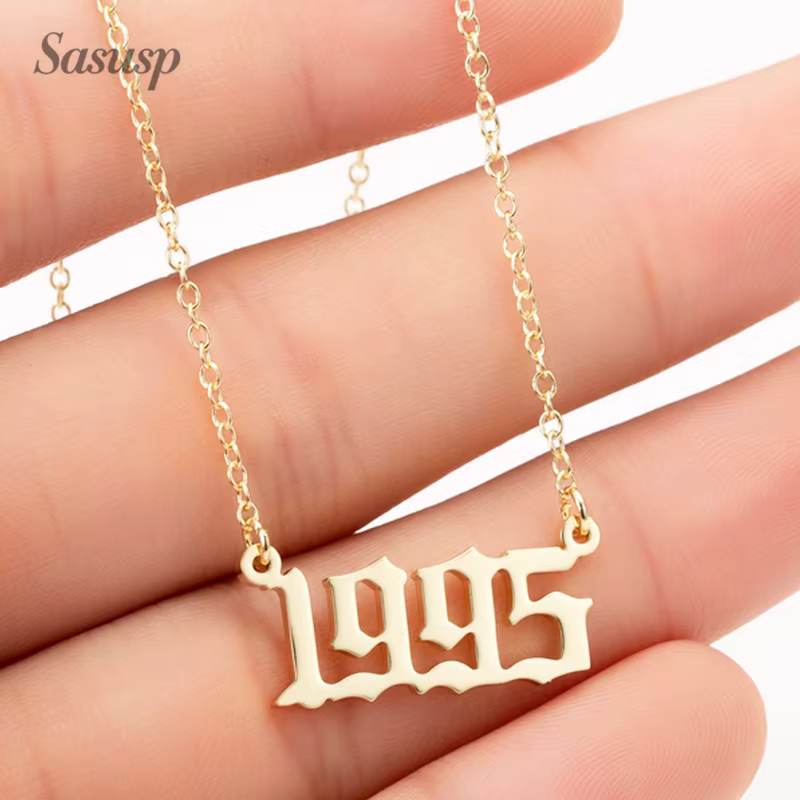 Date de mariage année de naissance numéro collier femmes hommes 1995 1996 1998 1999 2002 2021 pendentif colliers en acier inoxydable bijoux