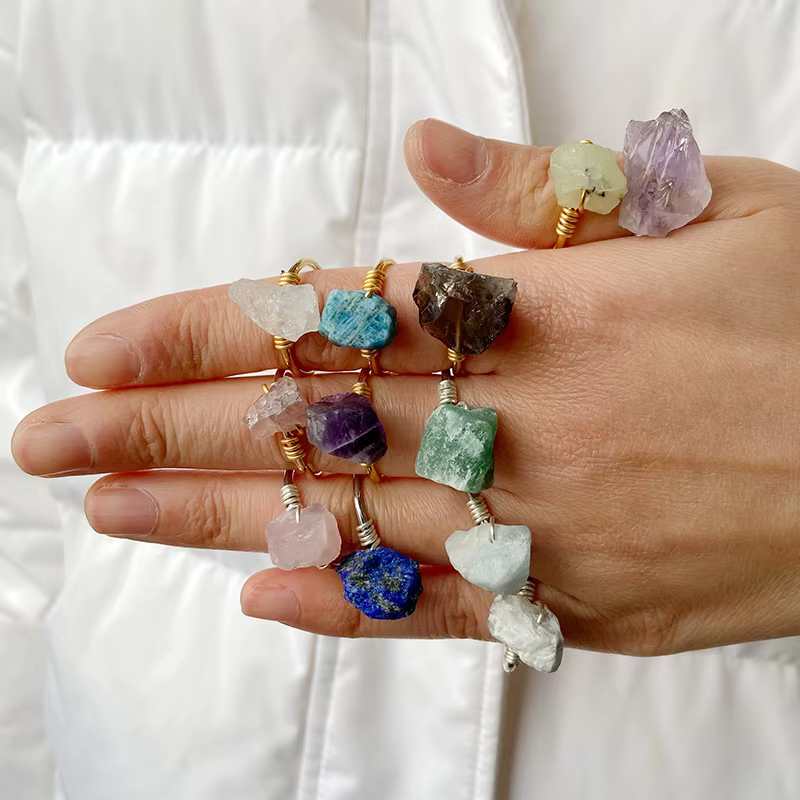 Bagues en cristal d'aventurine pour femmes et hommes