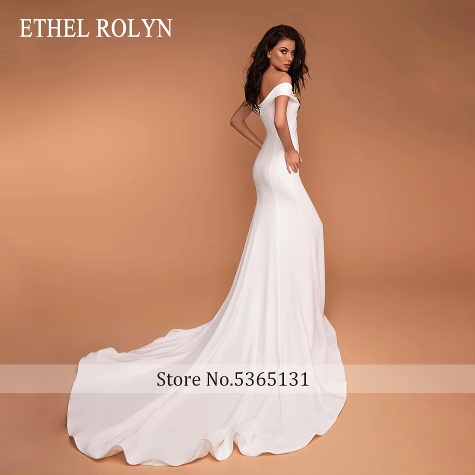 ETHEL ROLYN robe de mariée sirène élégante froncée chérie Stretch Satin
