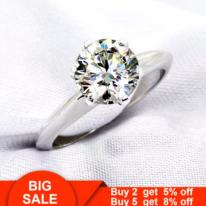 Perdre de l'argent vente solitaire couleur argent bague 7mm SONA CZ Diamant bagues de fiançailles pour les femmes