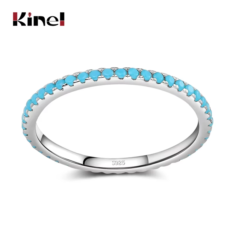 Kinel tibétain argent classique exquis cercle Turquoise charme empilable bague pour les femmes à la mode bijoux fins