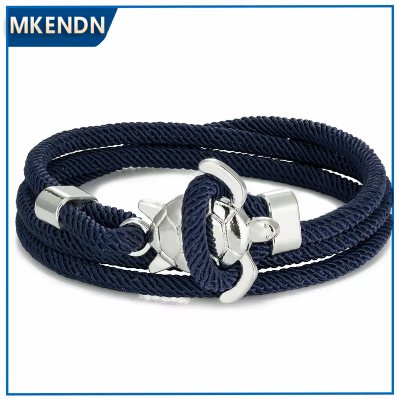 MKENDN Style marine tortue multicouche Milan corde Bracelet breloques Seablue corde hommes femmes plage Bracelet réglable bijoux Homme