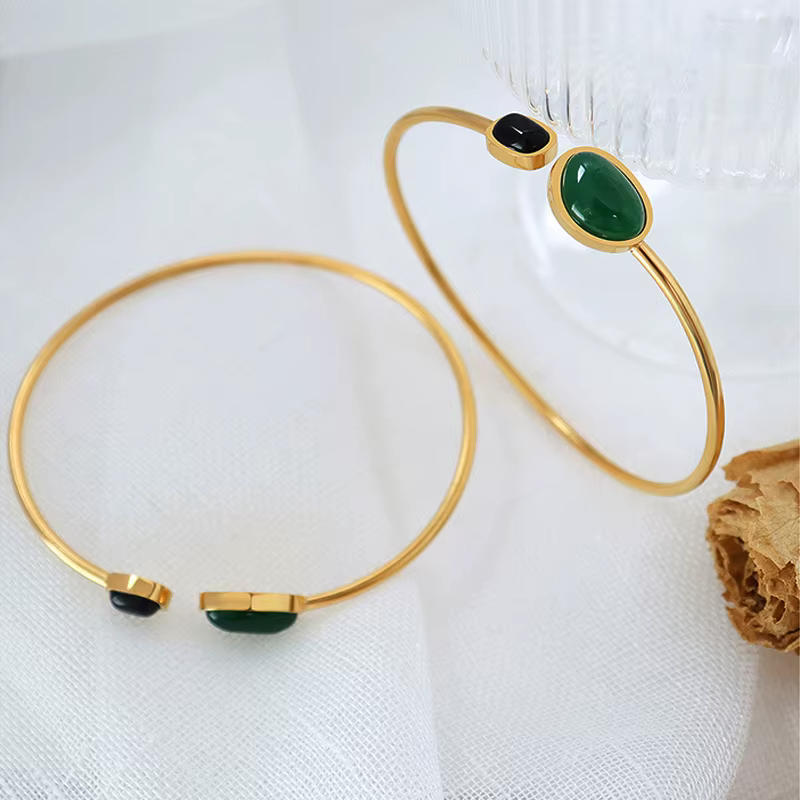 Amaiyllis 18K or minimaliste élégant rétro vert noir Agate Bracelet bracelets Simple or chaîne
