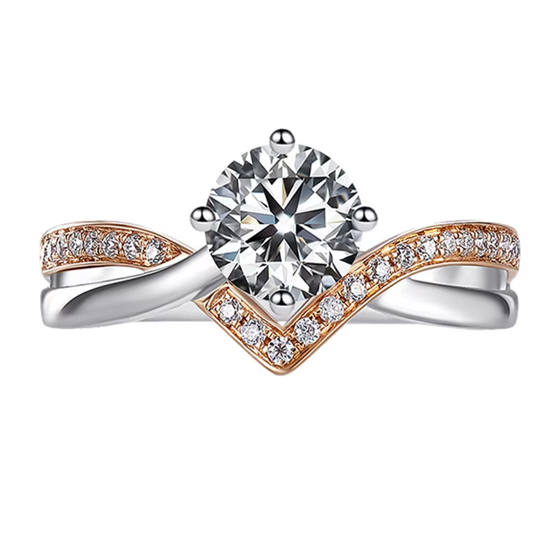 Bague ajustable en argent sterling 925 plaqué or rose avec diamant simulé de 1 carat