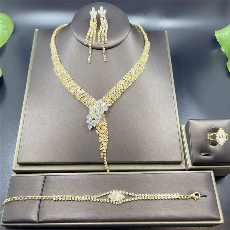 Ensemble de bijoux de mariée en cristal strass couleur argent