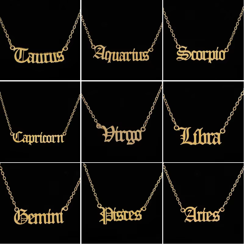 Collier Personnalisable Signe Astrologique Lion Astrologie 12 Constellations Lettre Anglaise Ancienne Bélier Cadeau