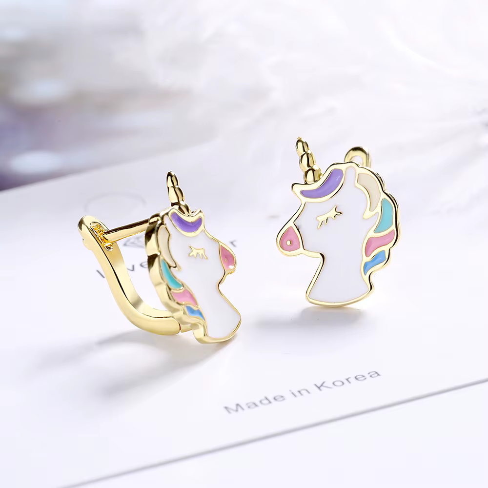Boucles d'oreilles en argent Sterling 925 véritable, jolies boucles d'oreilles licorne pour dames et filles, bijoux de fête, cadeau pour meilleur ami