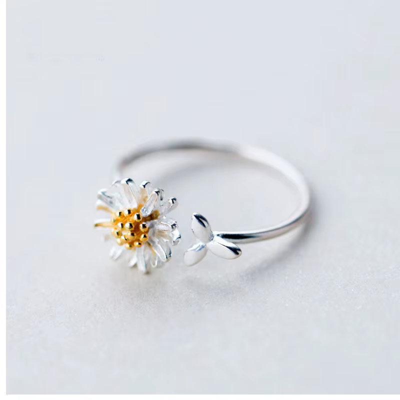 Bagues Vintage en émail blanc marguerite fleur