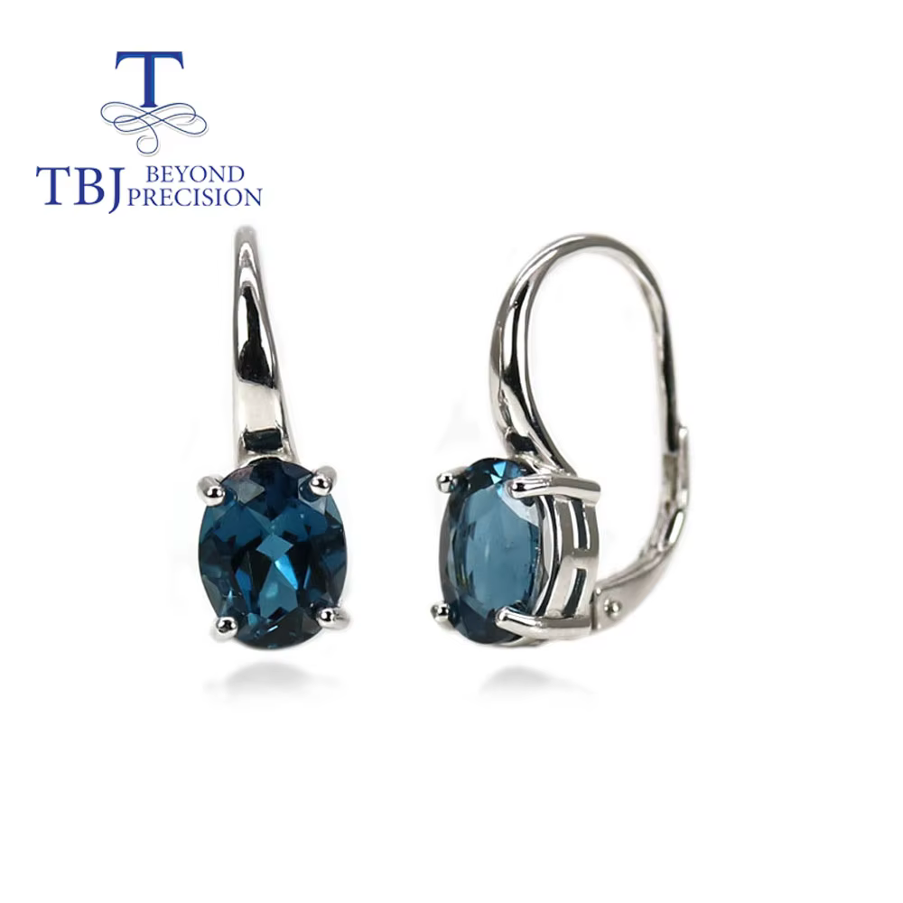 Boucles d'oreilles ovales en topaze bleue naturelle de Londres, 7x9mm, en argent sterling 925, bijoux fins simples et élégants pour femmes, pour un usage quotidien, nouvelle collection 2026