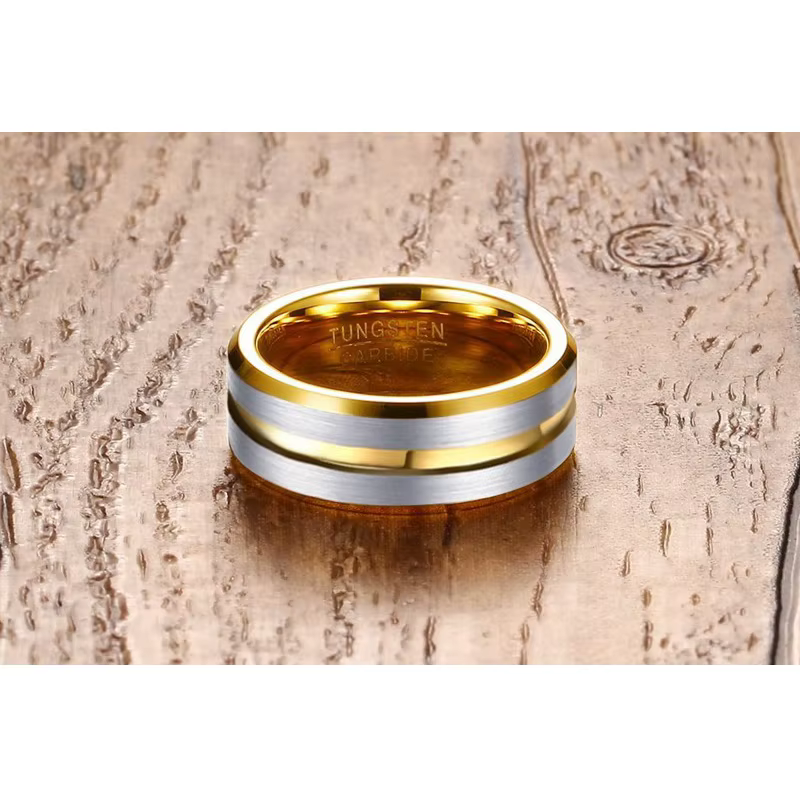 Tigrade-Bague de Luxe en Carbure de Tungstène pour Homme, Alliance de Fiançailles Brossée, Or avec Document Argenté