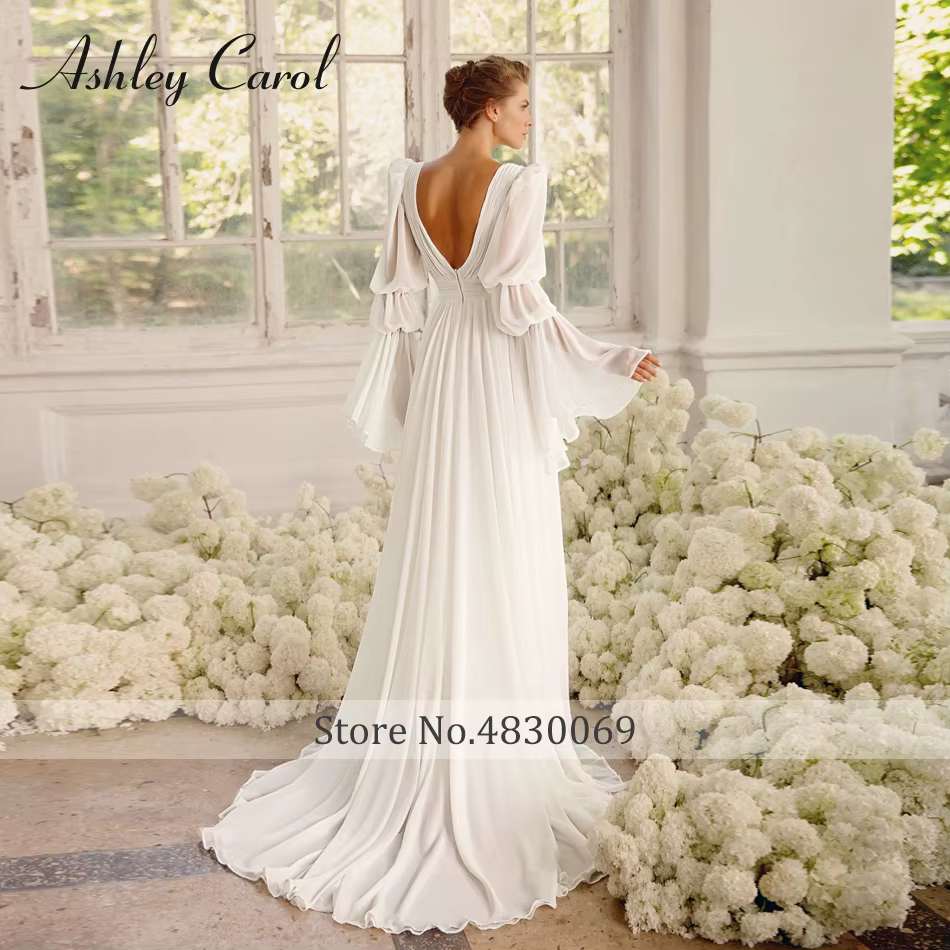 Ashley Carol-Robe de Mariée Trapèze en Mousseline de Soie Drapée