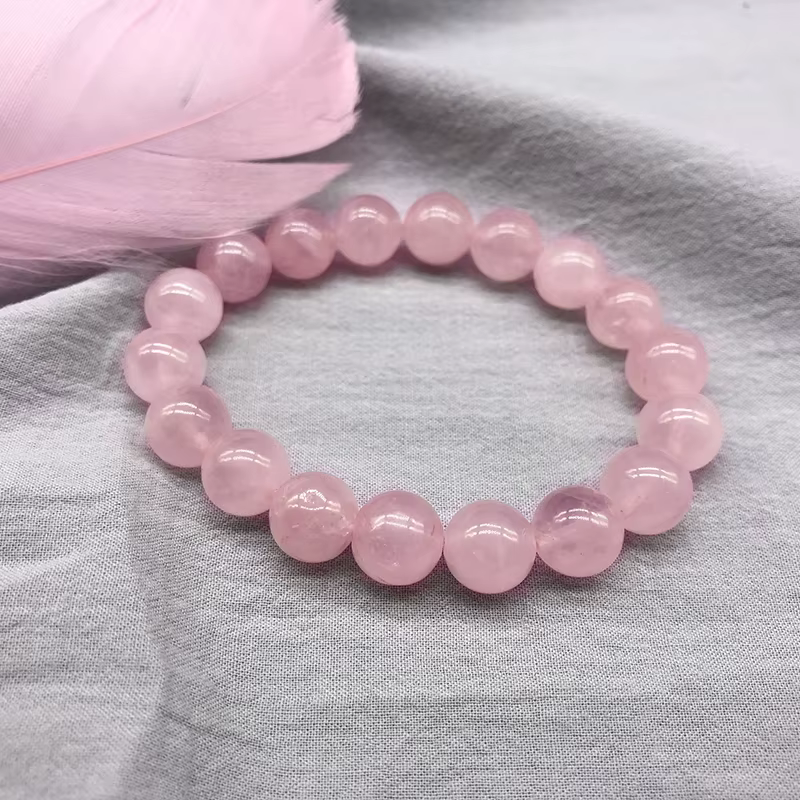 Bracelet extensible en pierre naturelle de quartz rose en poudre