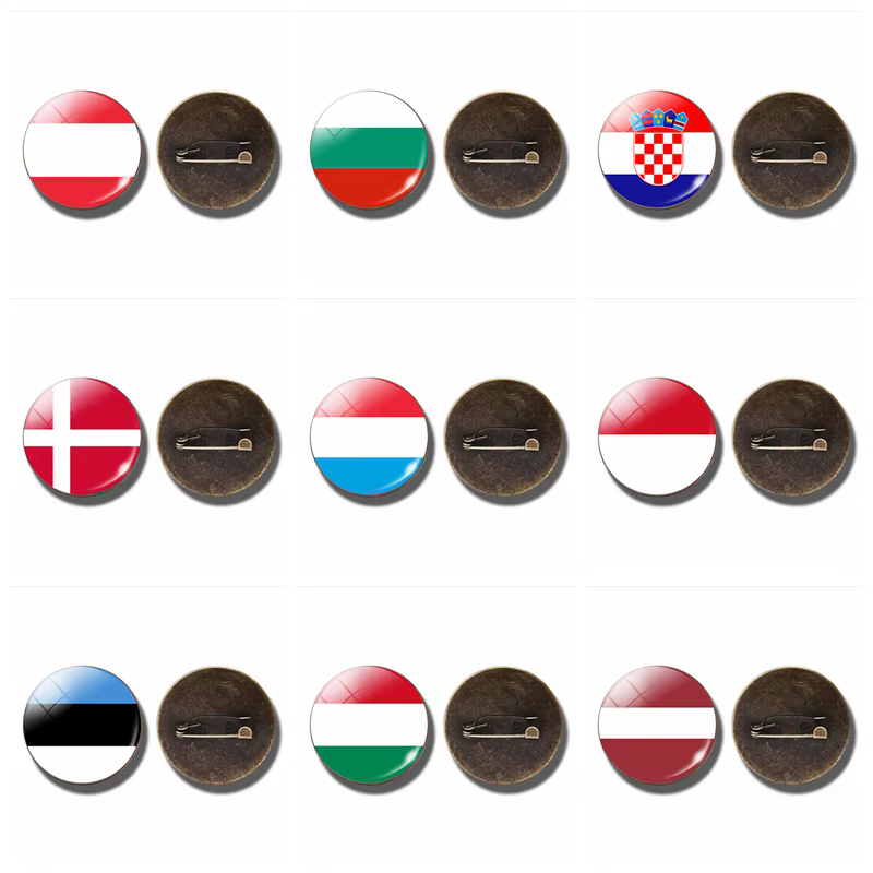 Broche ronde en verre avec sensation de pays