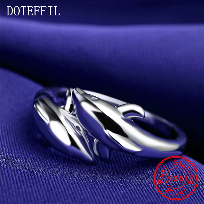 DOTEFFIL Double dauphin 925 en argent Sterling breloque femme bague de haute qualité marque bijoux de mode