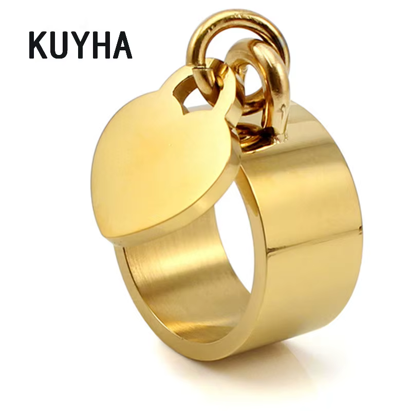 Bague en forme de cœur avec logo laser à graver pour homme et femme