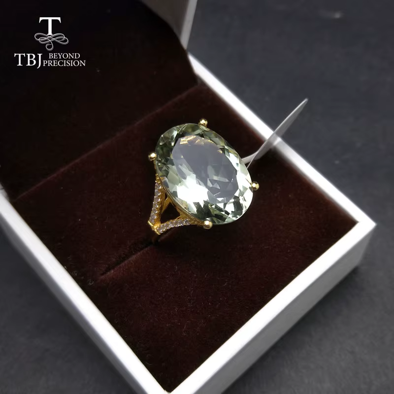 Bague en améthyste verte naturelle de grande taille