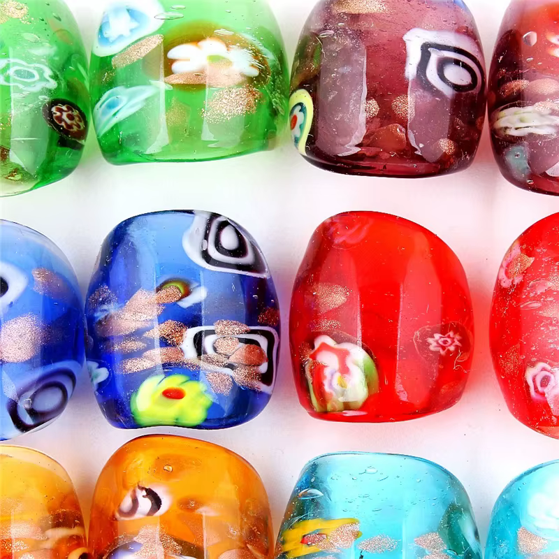 QianBei-Bague en verre à motif de fleurs bohèmes mixtes