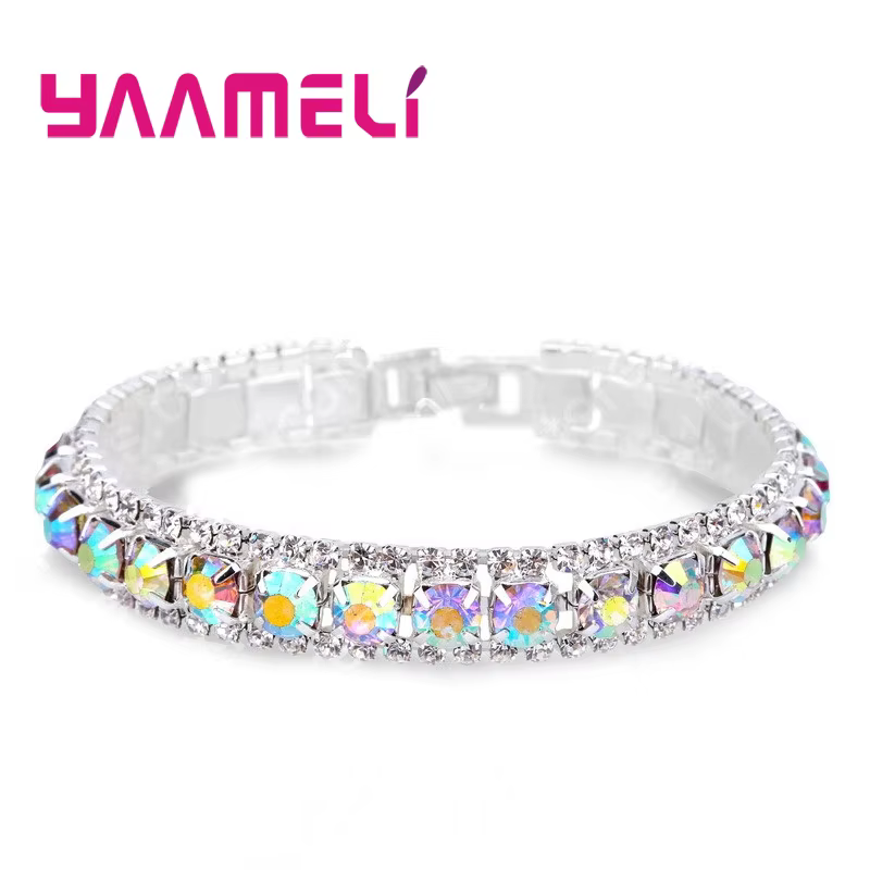 Top vente 925 timbre couleur argent Bracelets plein AAA Zircon cristal autrichien Femme femmes lien chaîne bijoux