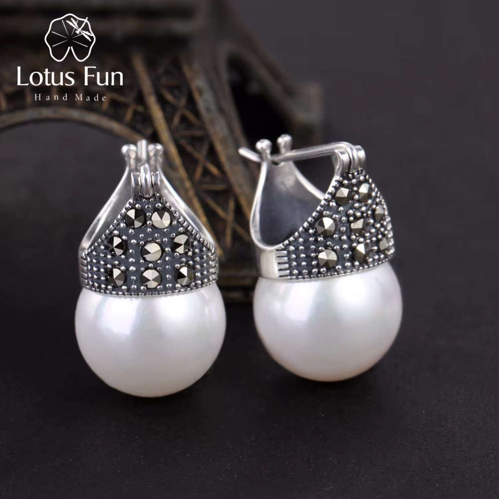 Lotus Plaisir Réel 925 Sterling Argent Naturel À La Main Designer Fine Bijoux Vintage De Mode Boucles D'oreilles pour