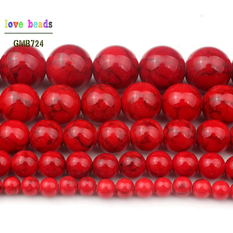 Perles de pierre Howlite rouge pour Bracelet de bijoux faisant des perles rondes en vrac brin 15 ''4/6/8/10/12mm