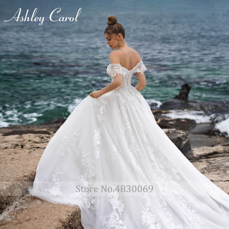 Ashley Carol robes De mariée De luxe pour les femmes chérie perlée Appliques à lacets cathédrale robe