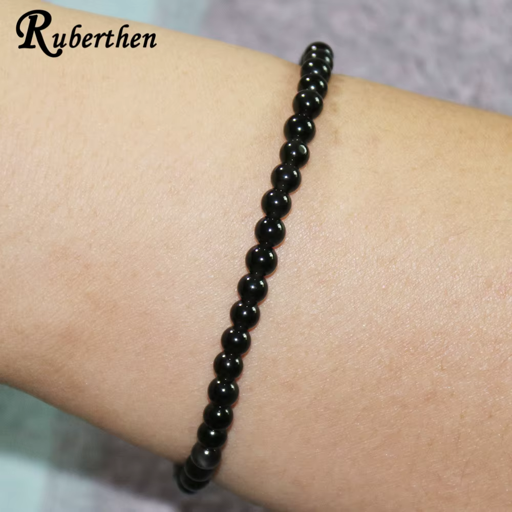 Ruberthen nouveau Design femmes 4 MM Tourmaline noire Bracelet fait à la main Mini pierres précieuses énergie bijoux