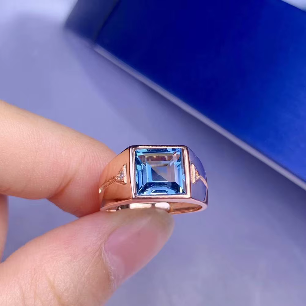 Bague en argent regardé 925 avec topaze bleue océan pour homme