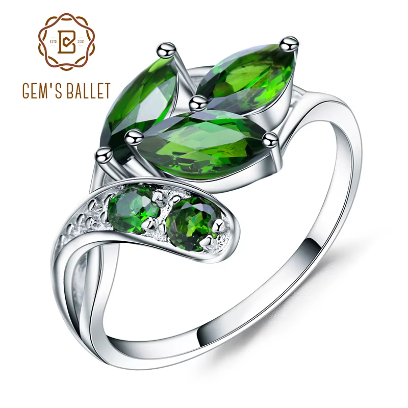 Bague de BALLET en argent Sterling 925, 2,15ct, pierre précieuse de Diopside en Chrome naturel en forme de feuille, bijoux fins pour femmes